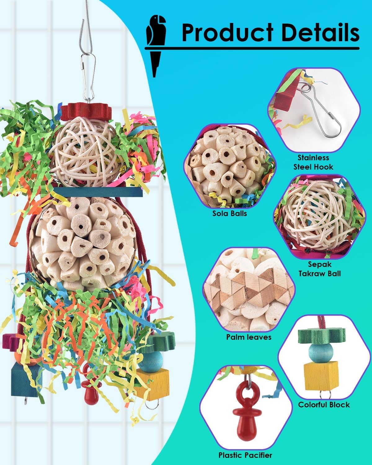 Colorful non toxic shredded paper bird toy for conures