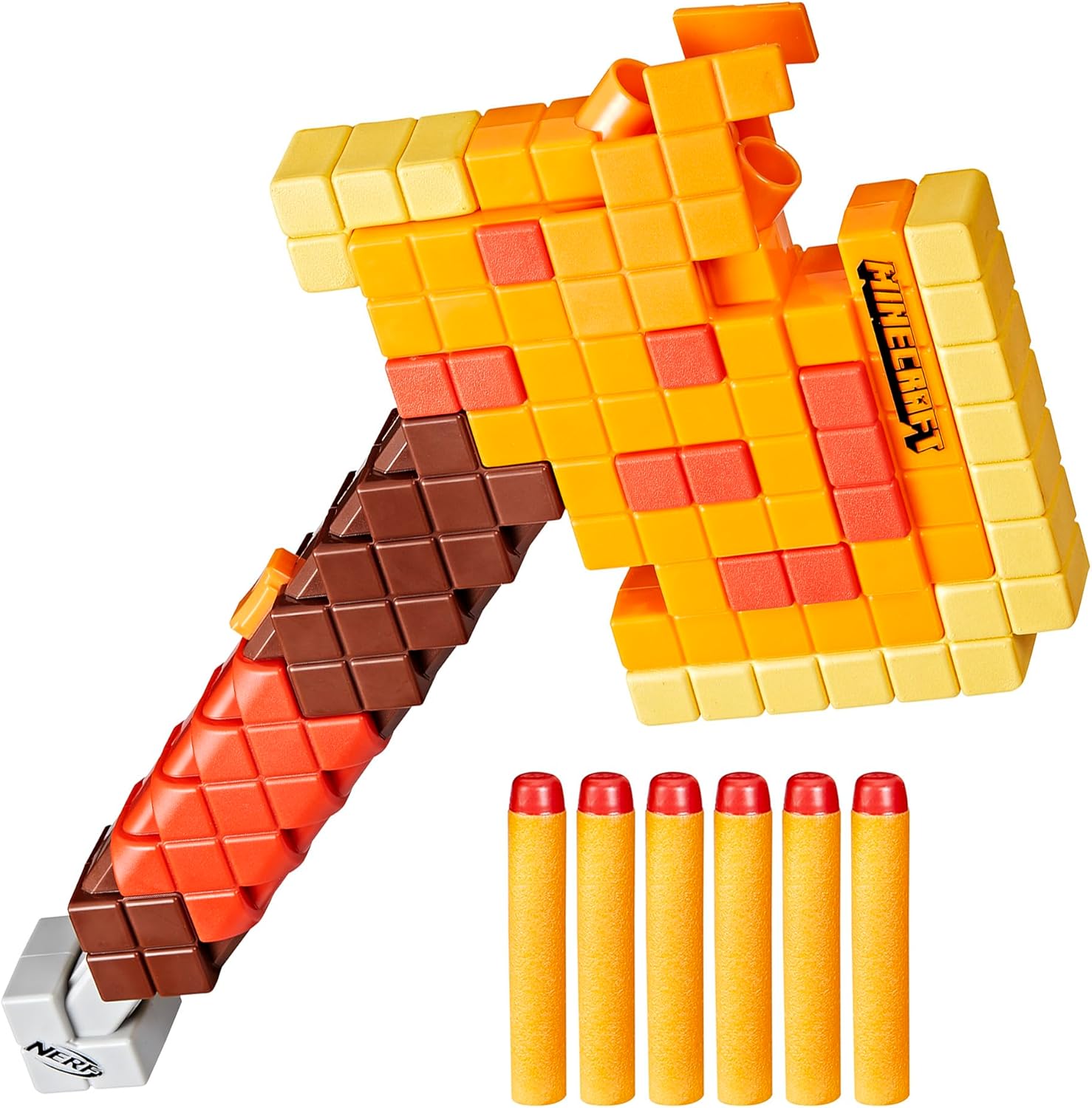 Nerf Minecraft Firebrand Dart Blasting Axe front view highlighting blocky pixelated design