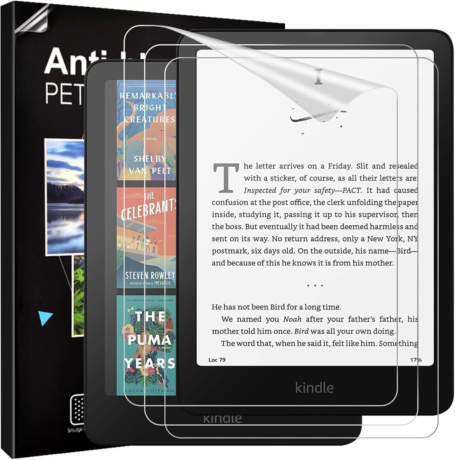 TiMOVO 3 Pack Screen Protector for Kindle Paperwhite 2024 front view