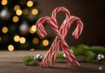 Close up of authentic USA imported mint candy canes showing the vibrant stripe pattern.