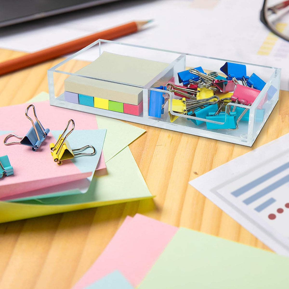WORHE sticky note dispenser placed neatly on a modern office desk.