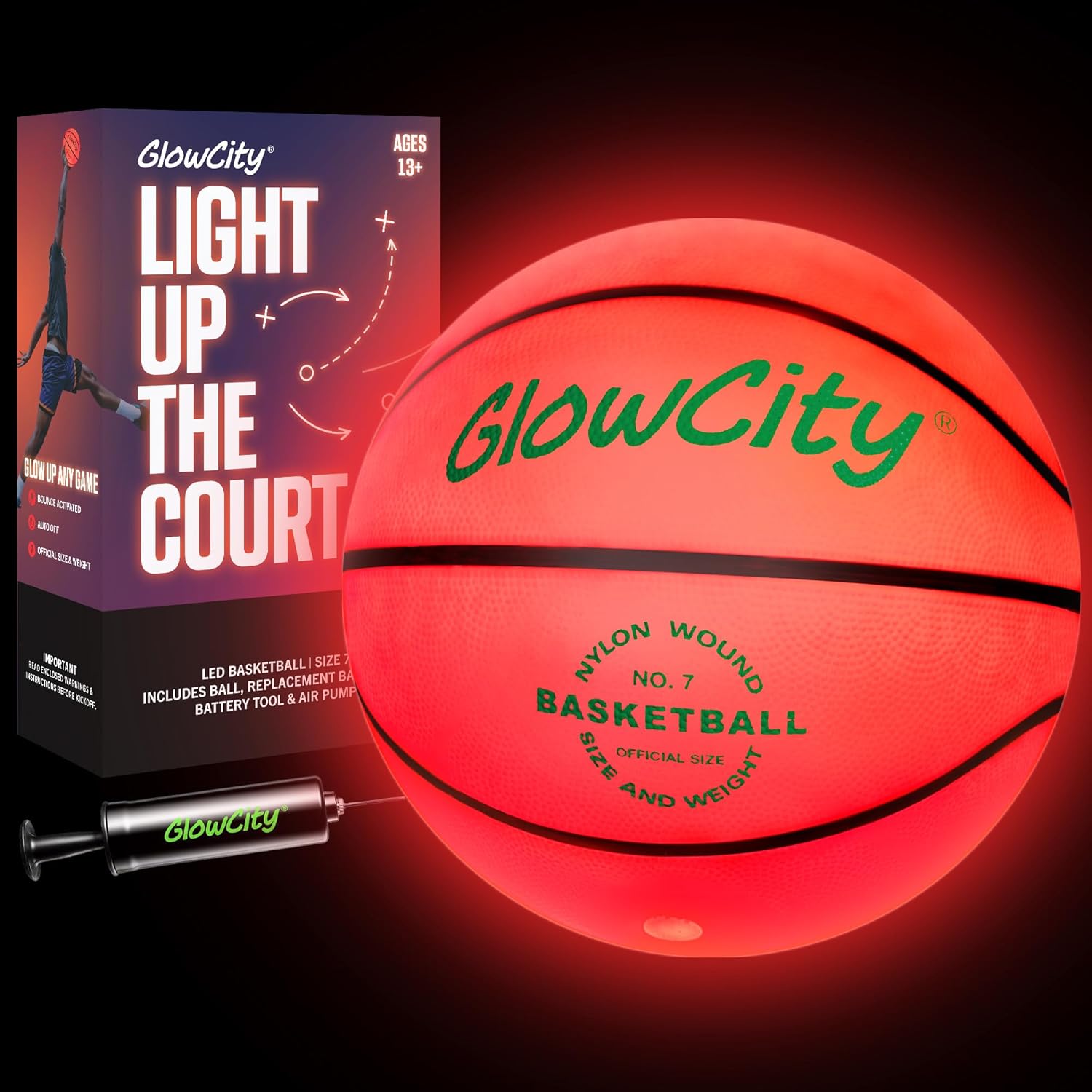 GlowCity LED light up basketball front view for night games