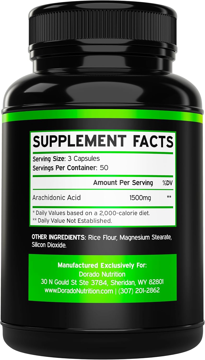 Dorado Nutrition Arachidonic Acid muscle support supplement label detail