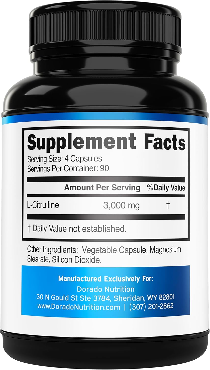 Dorado Nutrition L-Citrulline 360 capsules supplement label details