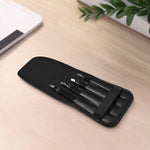 LahGum Metal professional stainless steel tweezers set front view in black leather case