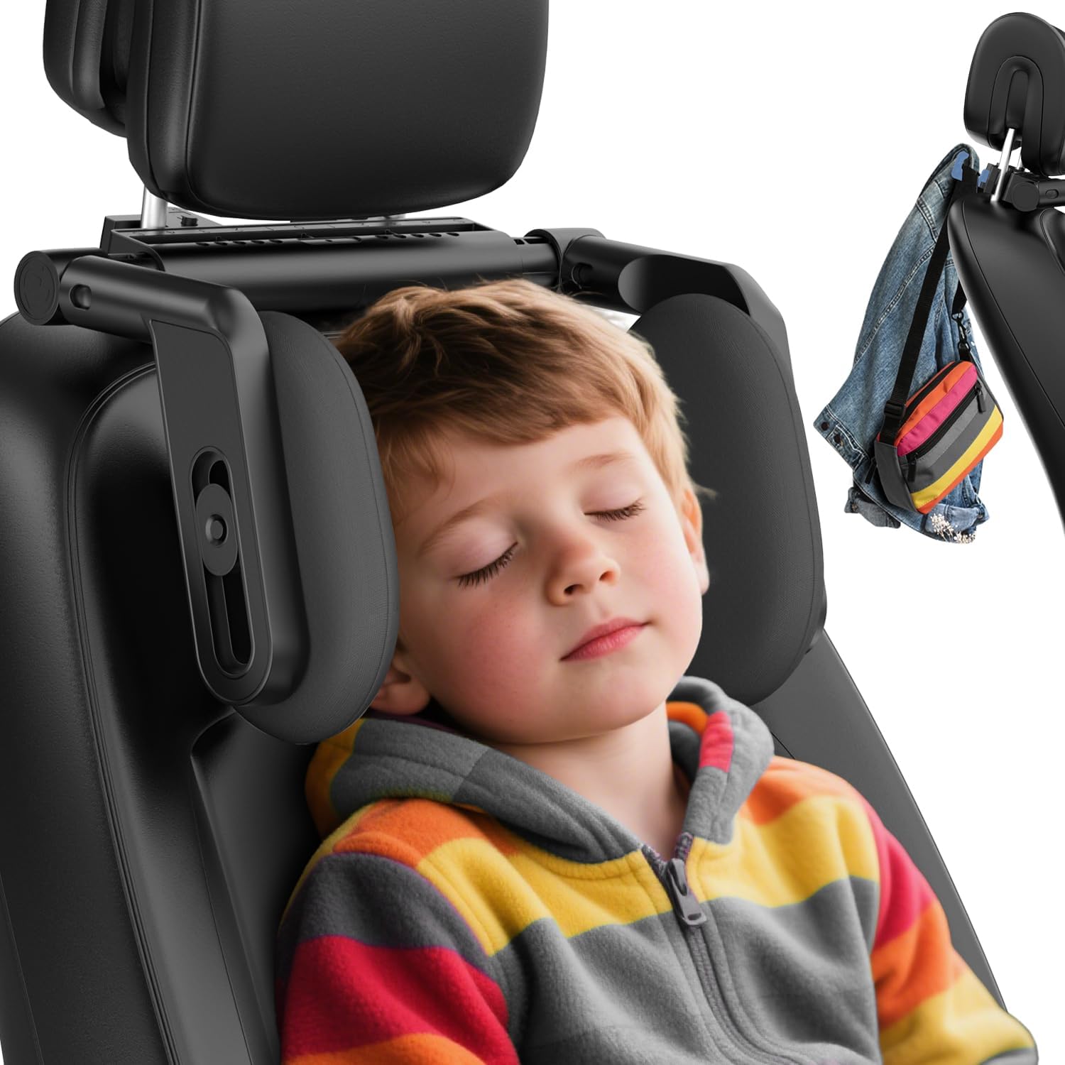 Zorunowa 4-way adjustable car headrest pillow showing front view with black memory foam side cushions