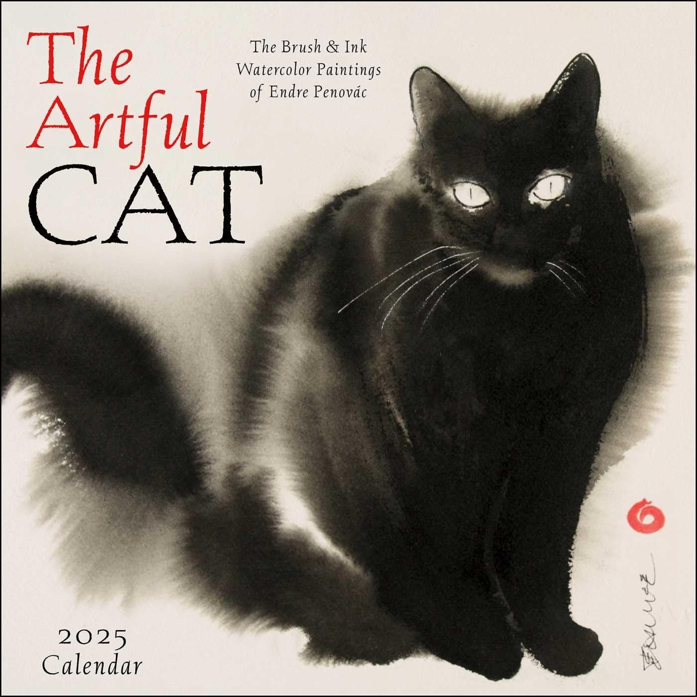 The Artful Cat 2025 Wall Calendar: Brush & Ink Watercolor Paintings by Endre Penovác - Image 1