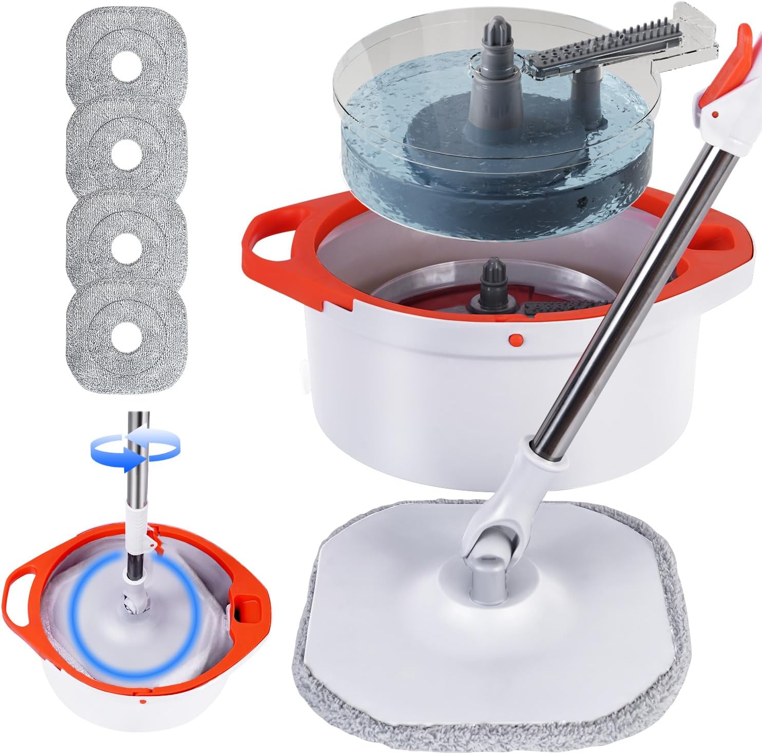 WENGROU spin mop and bucket system front view showing dual water separation compartments.