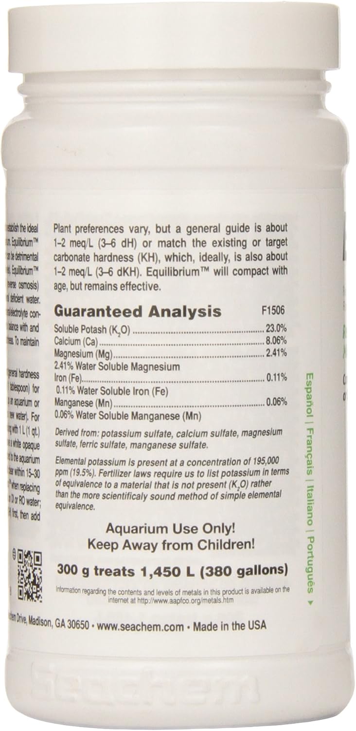 Seachem Equilibrium 300g container beside measuring spoon