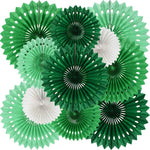 BEISHIDA Green White Party Decoration Hanging Honeycomb Paper Fans kit front view showing multi-sized round background setup.