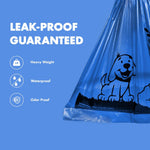Waterproof large nine by thirteen inches dog waste management bags in blue.