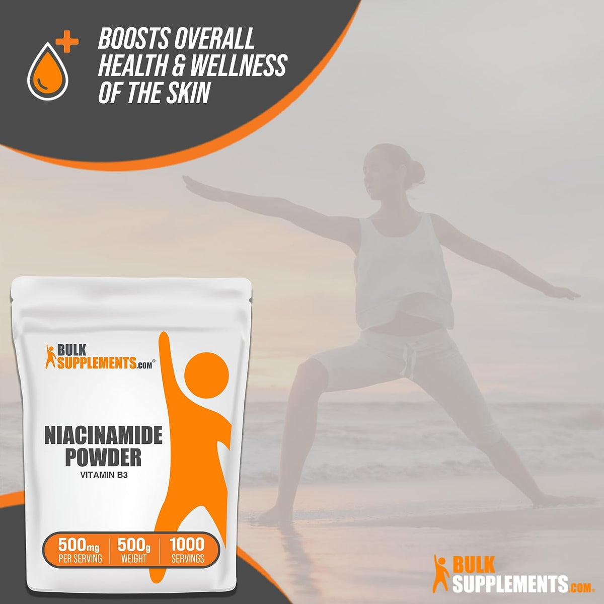 Back panel of BulkSupplements Vitamin B3 showing clean ingredients list and supplement facts for metabolic support.