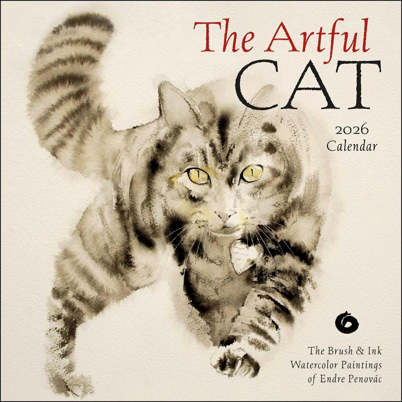 The Artful Cat 2026 Wall Calendar: Brush & Ink Watercolor Paintings - Image 1