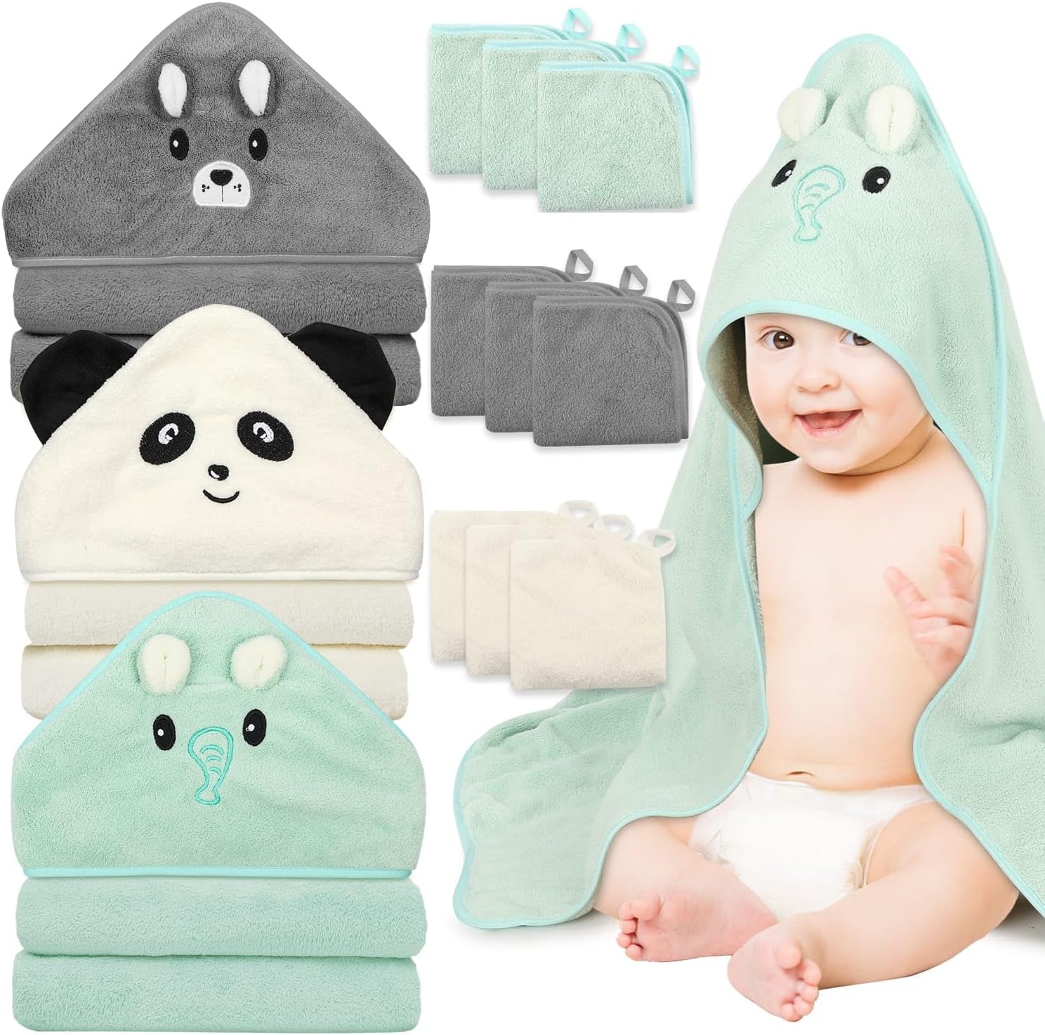 Sublaga 12 piece baby hooded towel and washcloth set