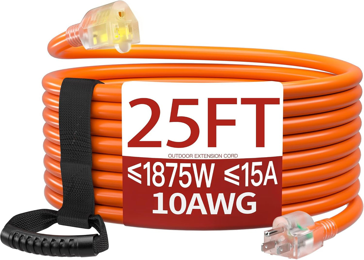 Skrizcable 16/3 25 FT Outdoor Extension Cord Waterproof, Black Power Cord | Weatherproof & Flame Retardant, 25 Foot Appliance Extension Cord Outside for Lawn & Garden, 13A 1625W 16AWG SJTW, ETL Listed - Image 13