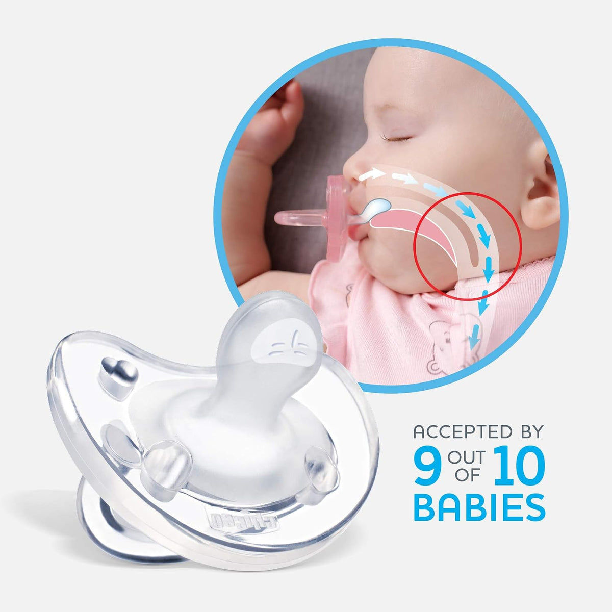 Chicco soft silicone pacifier in reusable sterilizing case