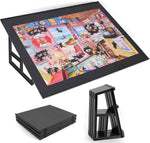 WELGEE tilting puzzle board front view showing modular panels assembled with stand