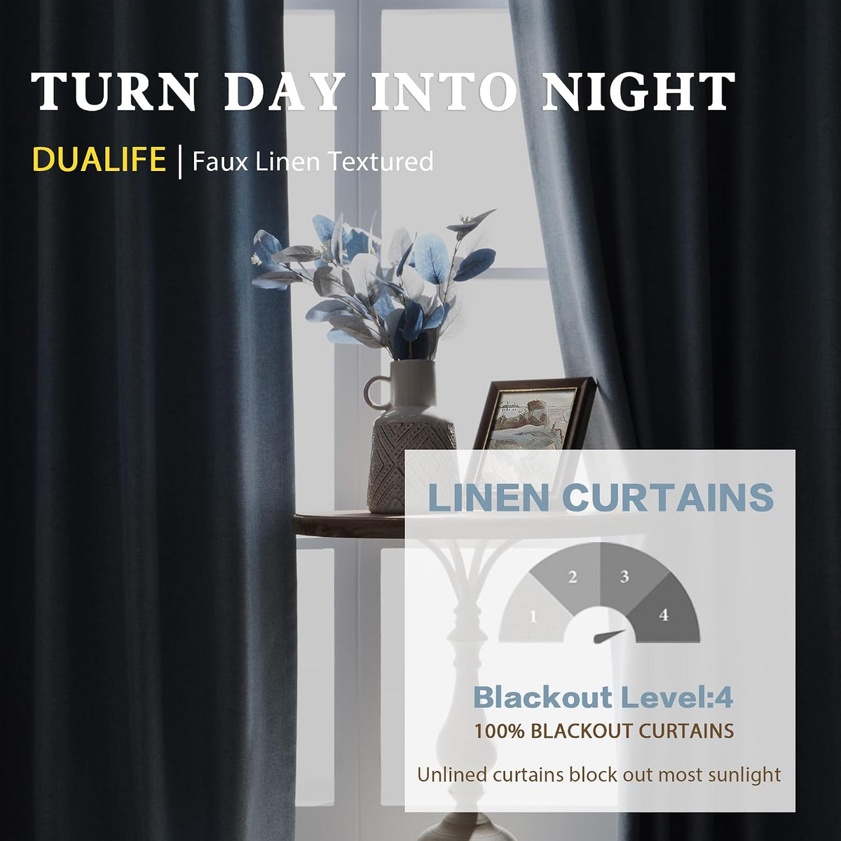 DUALIFE 63 inch blackout drapes showing back tab hanging style