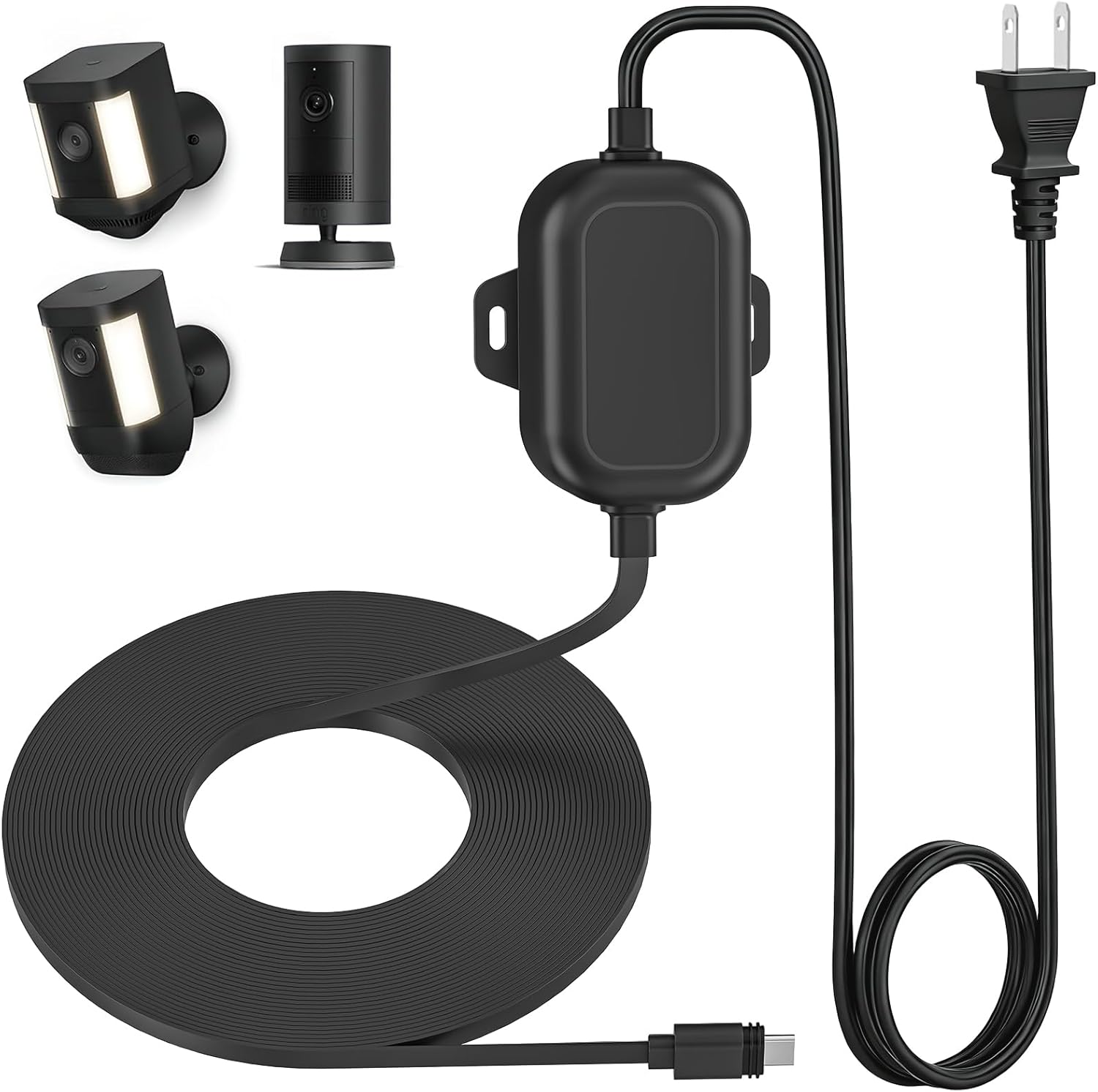 Annkoifu weatherproof power cord front view showing USB-C connector