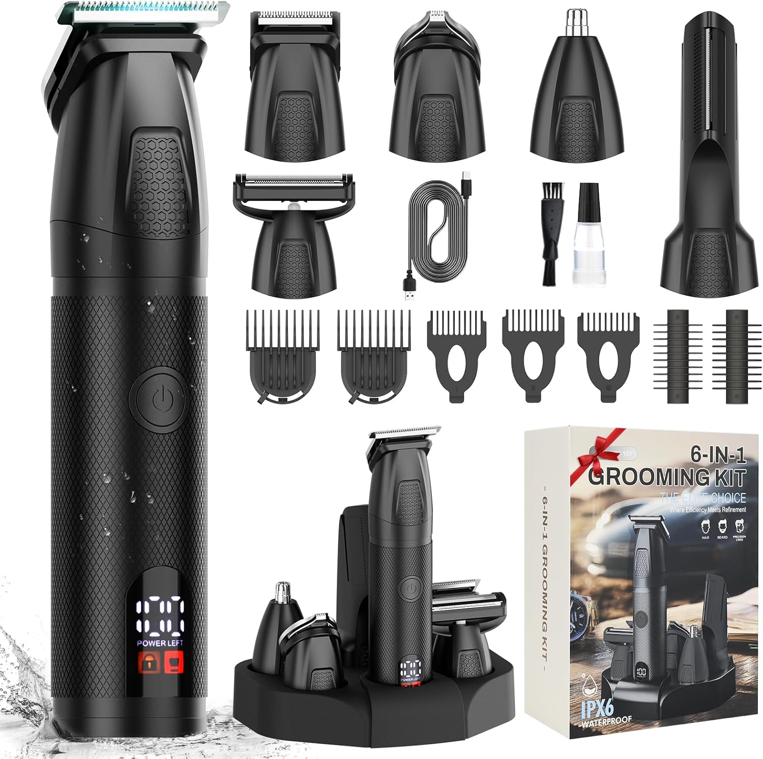 Bomxin 6-in-1 beard trimmer professional grooming kit front view