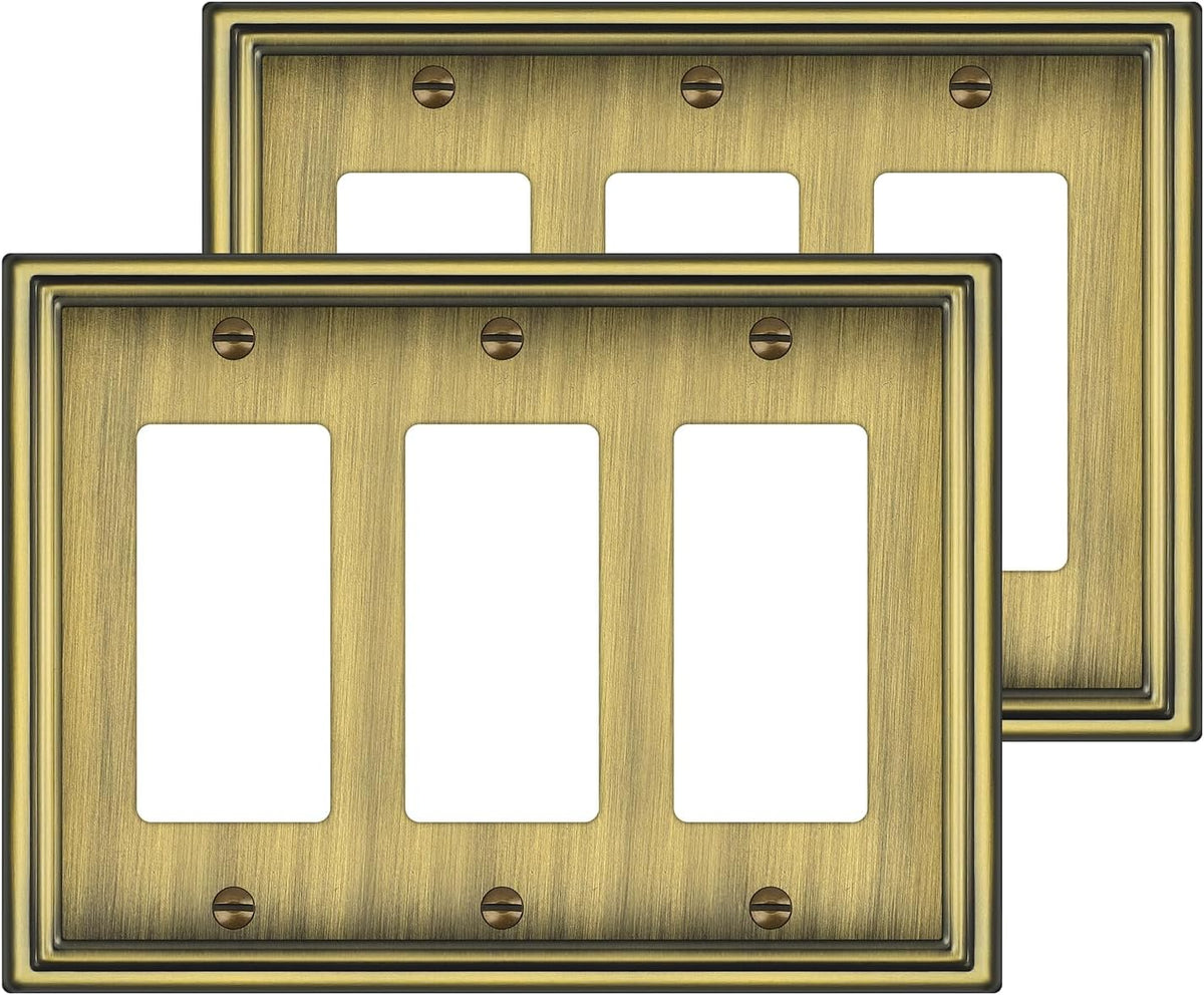 6 Pack Single Decorator Switch Covers Wall Plate, Antique Brass Decorative Rocker Switch Plates Outlet Covers for Receptacle, GFCI Outlet, Dimmer - Classic Style, 1 Gang Decorator - Image 11