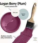 Matte plum chalk paint jar back view with instructions