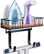 TJ.MOREE Ironing Board Hanger Metal Wall Mount Iron and Ironing Board Holder, Laundry Room Decor and Storage with Large Storage Black Wooden Base Basket and Removable Hooks - Image 10