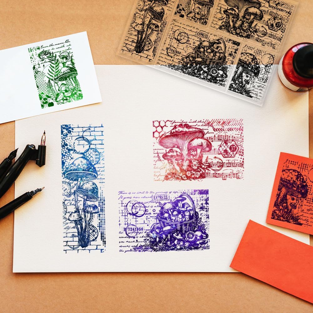 GLOBLELAND mushroom background stamp sheet close up