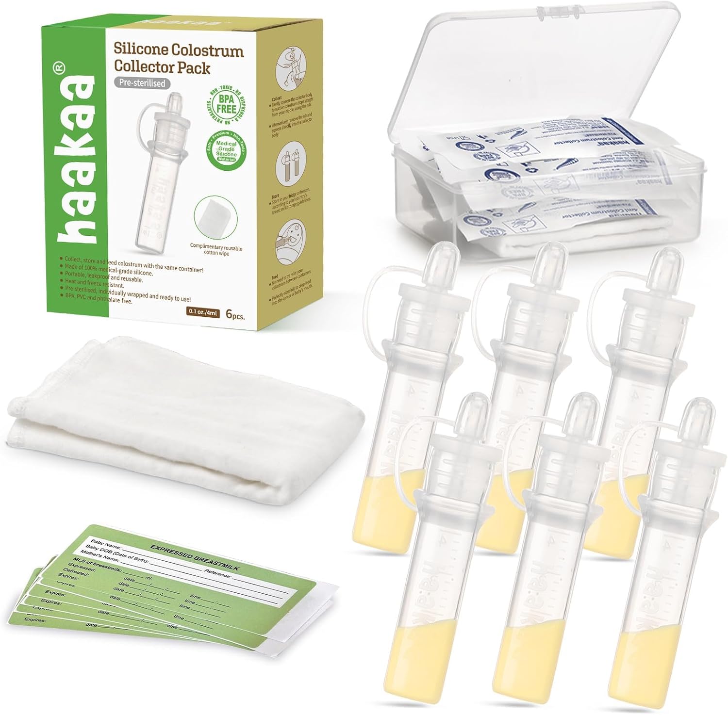 Haakaa colostrum collector kit front view with six units