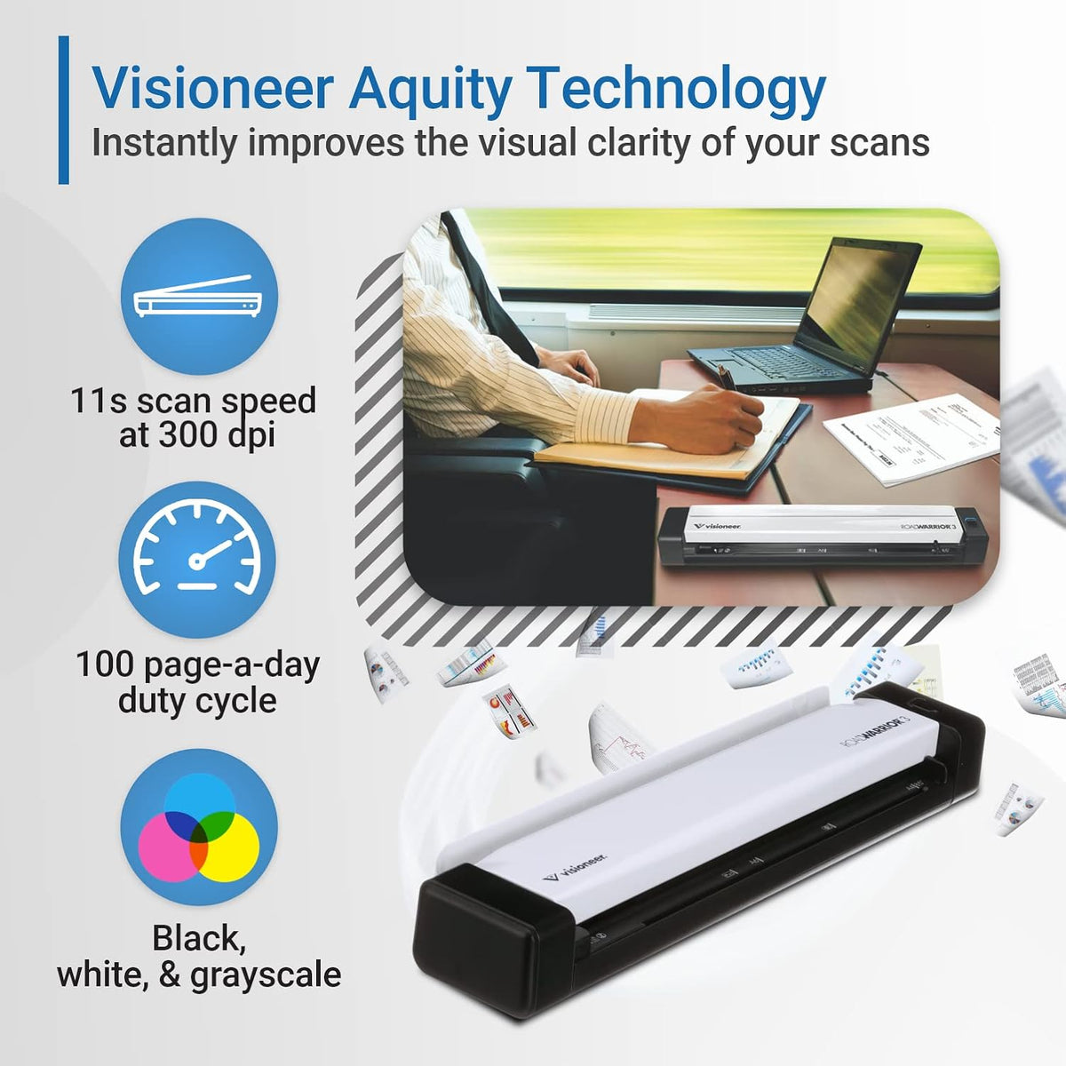 Visioneer mobile scanner with USB cable connected