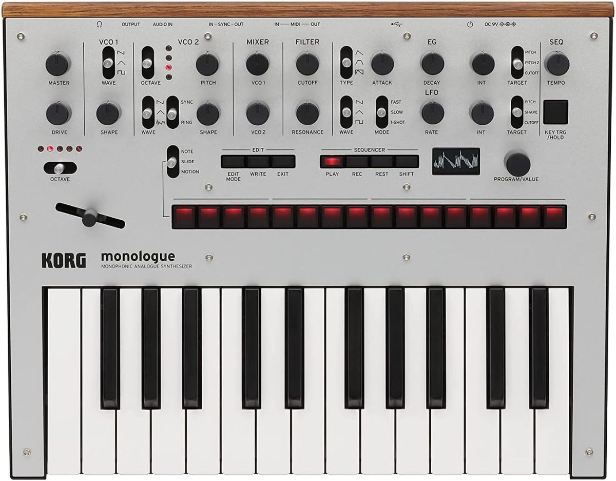 Korg Monologue silver monophonic analog synthesizer front view