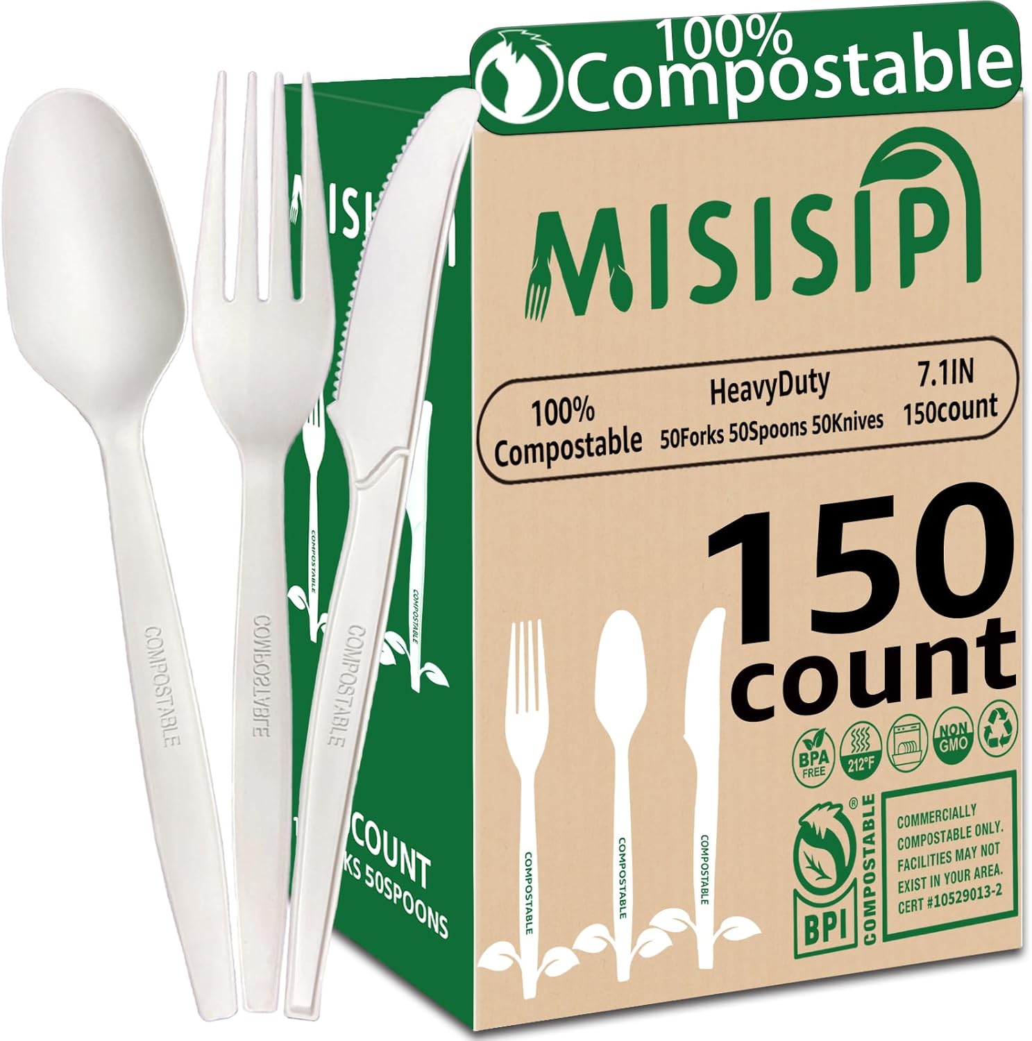 MISISIPI Compostable Utensils Set front view eco-friendly cutlery