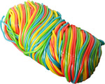 Imported Halal certified rainbow candy string closeup view