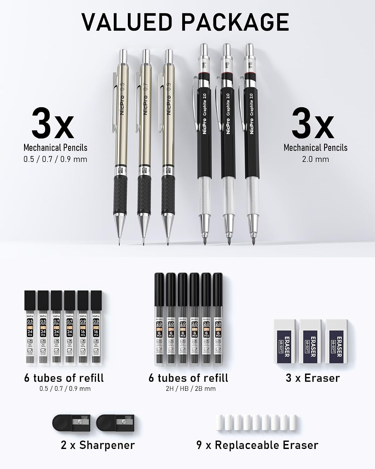 Nicpro drafting pencils knurled grip detail