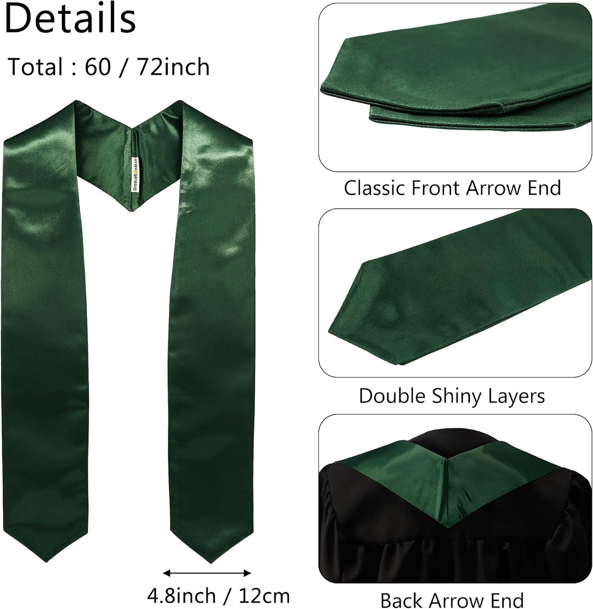 Close up of arrow pointed front end of the satin graduation sash.