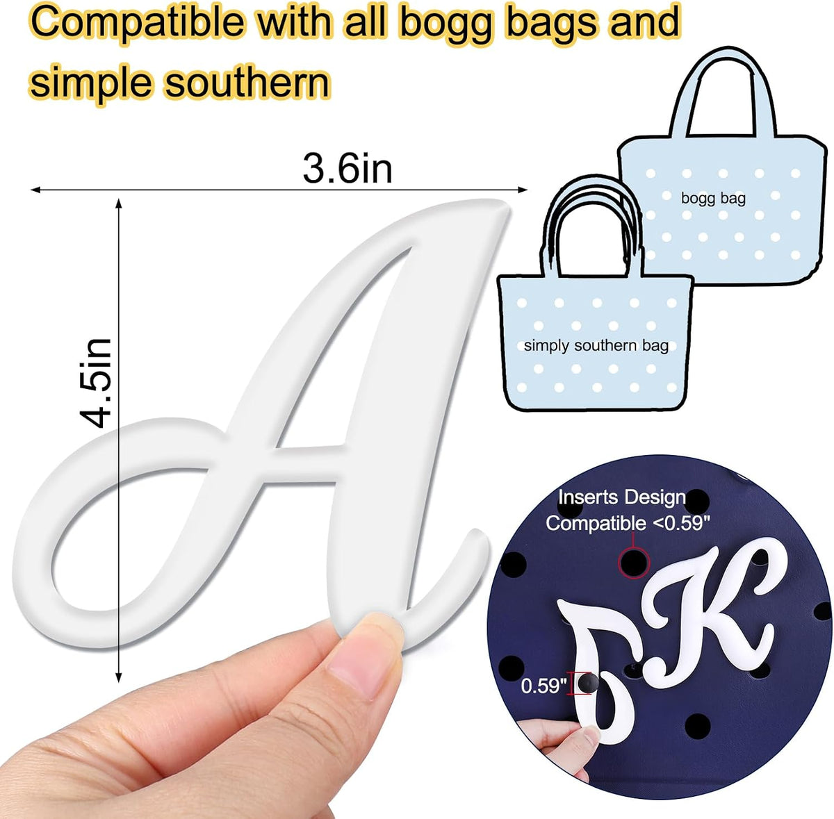 Mity rain alphabet accessory attached to beach tote bag