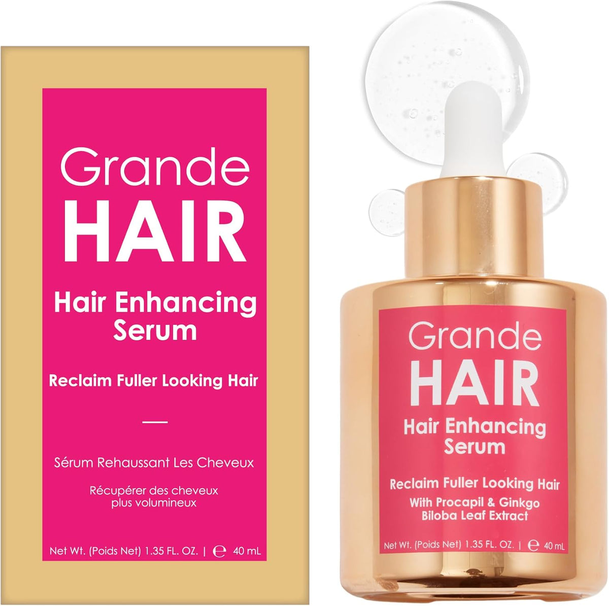 Grande Cosmetics GrandeHAIR Enhancing Serum front view packaging and bottle
