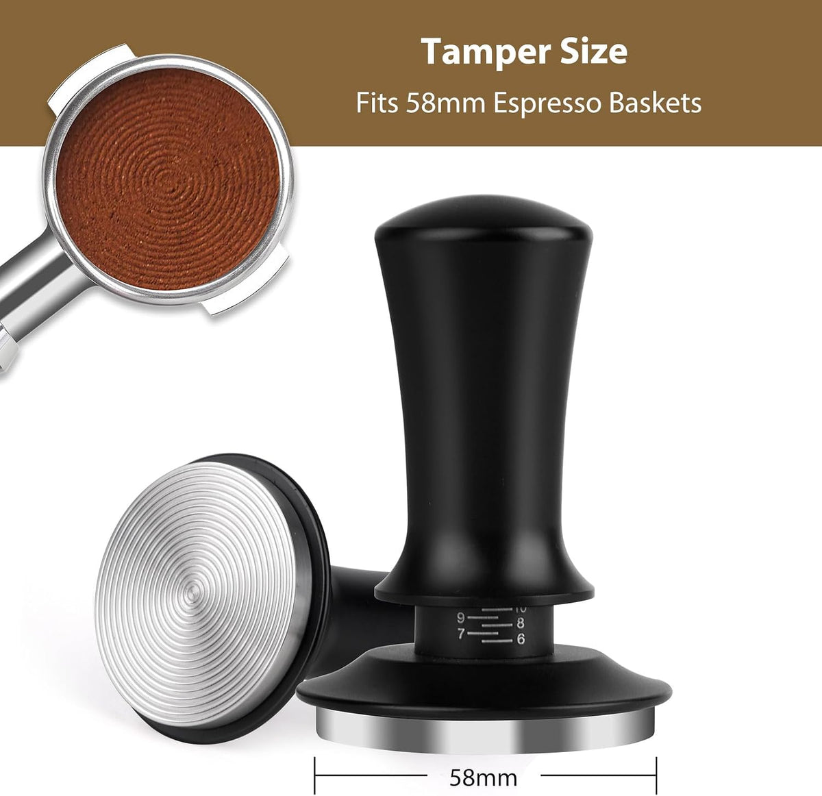 Attsky 58mm spring loaded tamper angled view