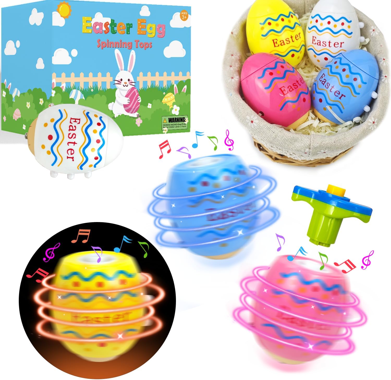 Leetous Easter egg spinning tops 4 pack front view