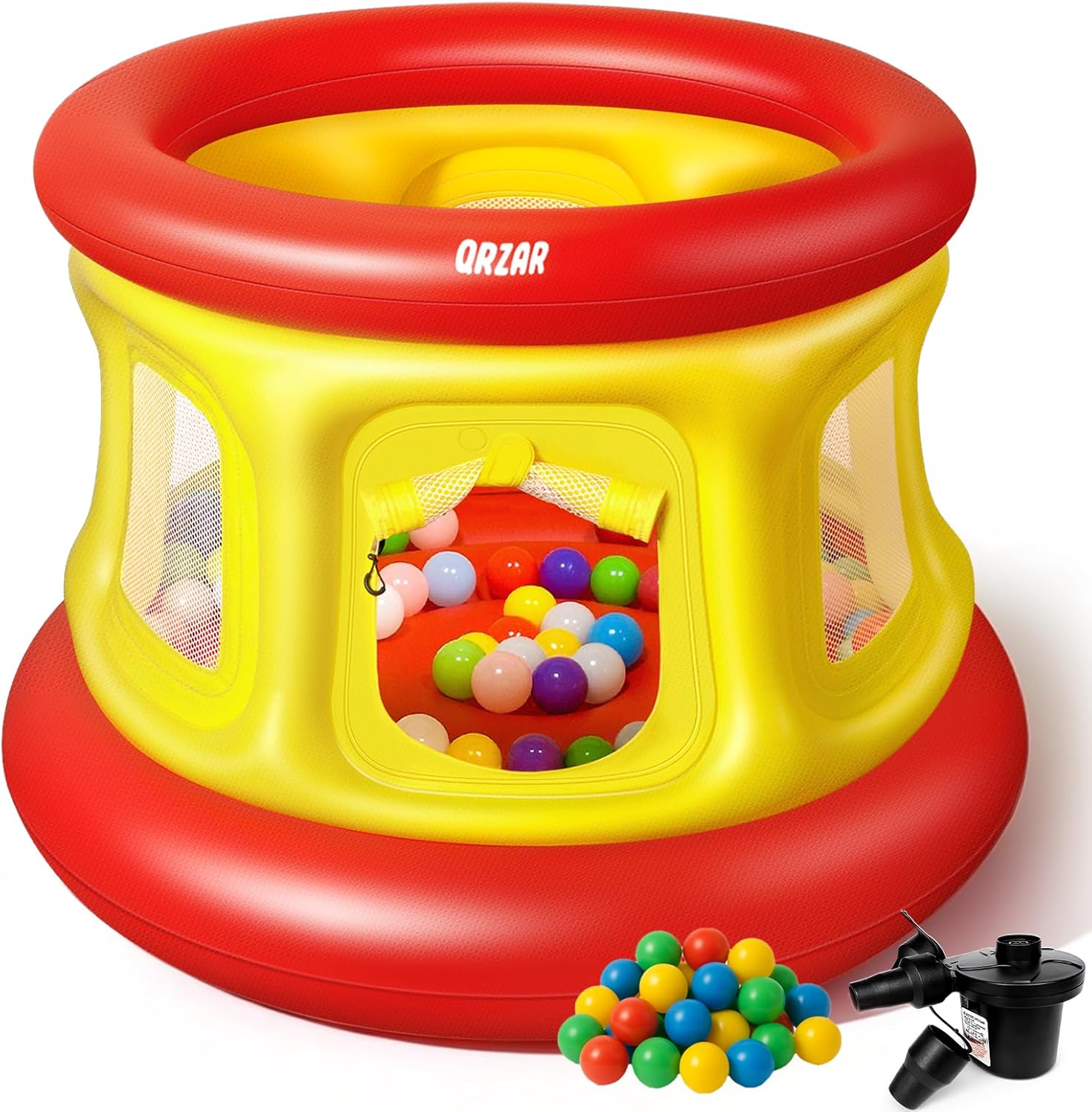 Qrzar 3-in-1 inflatable bounce house front view for toddlers