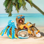 Blue octopus dog toy with extended rope legs for interactive tug of war games
