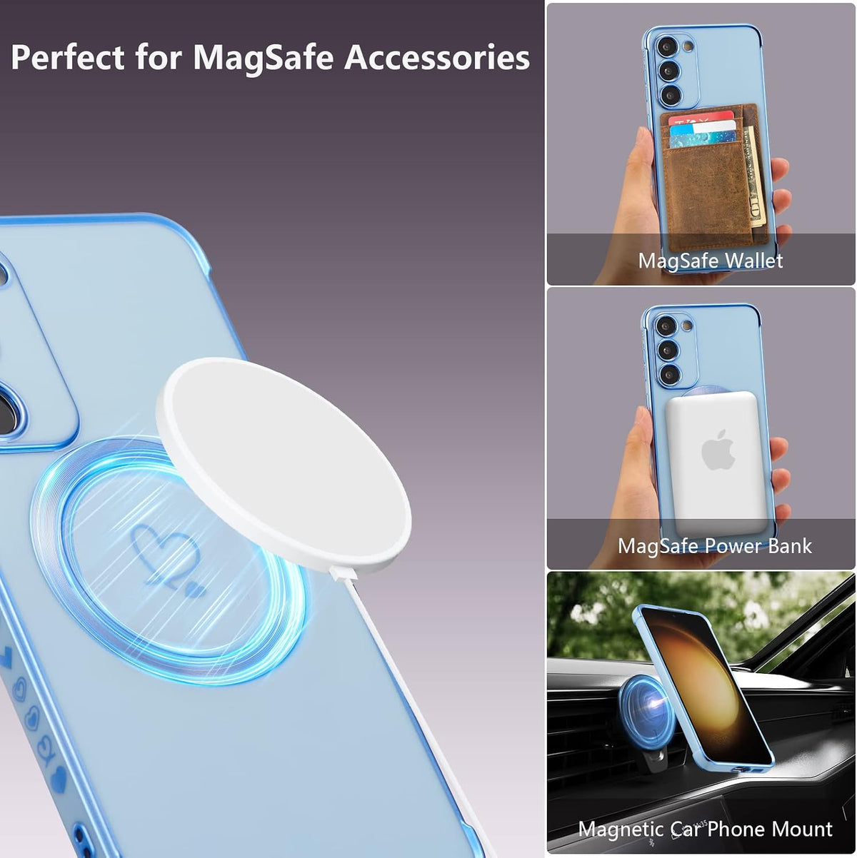 Blue electroplated love hearts phone case camera protection