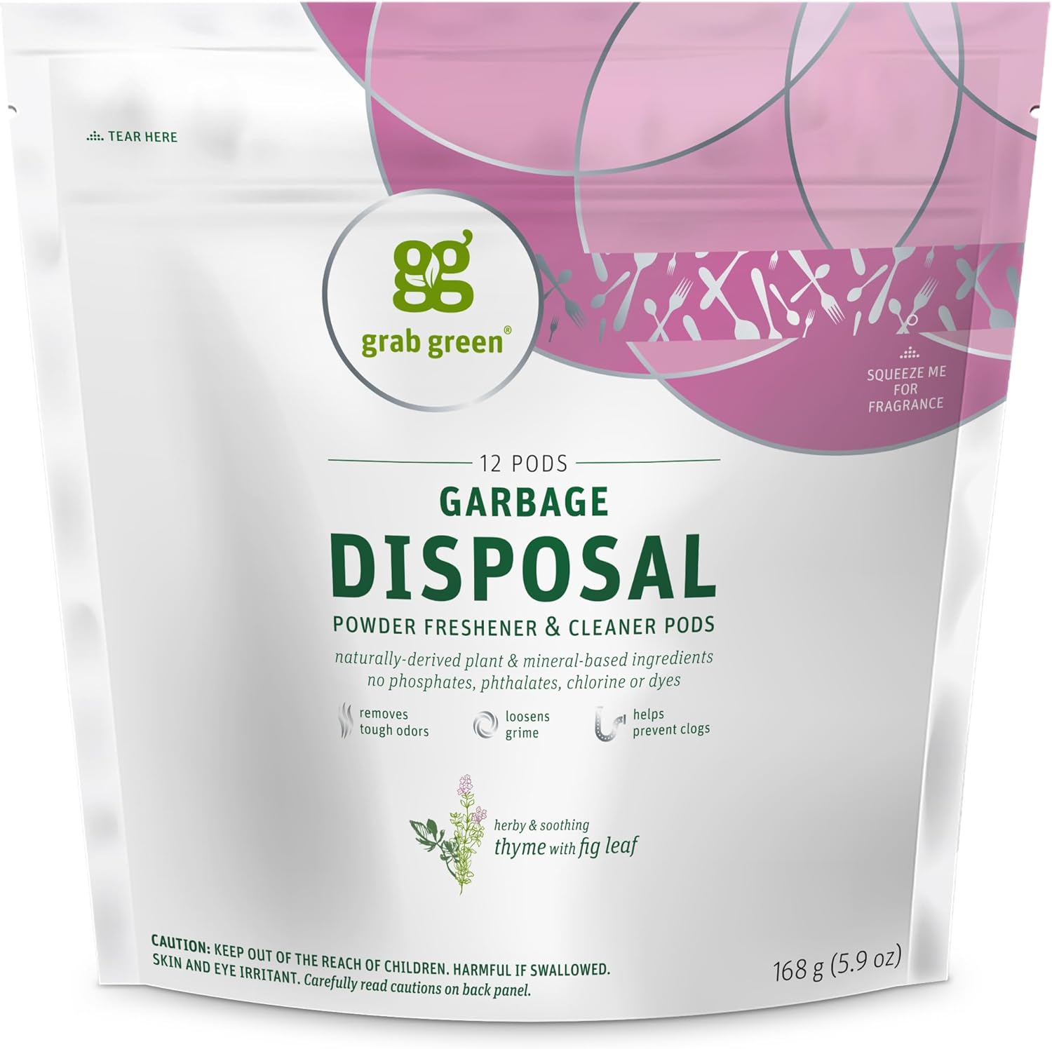 Grab Green Natural Garbage Disposal Cleaner Thyme and Fig Leaf front view.