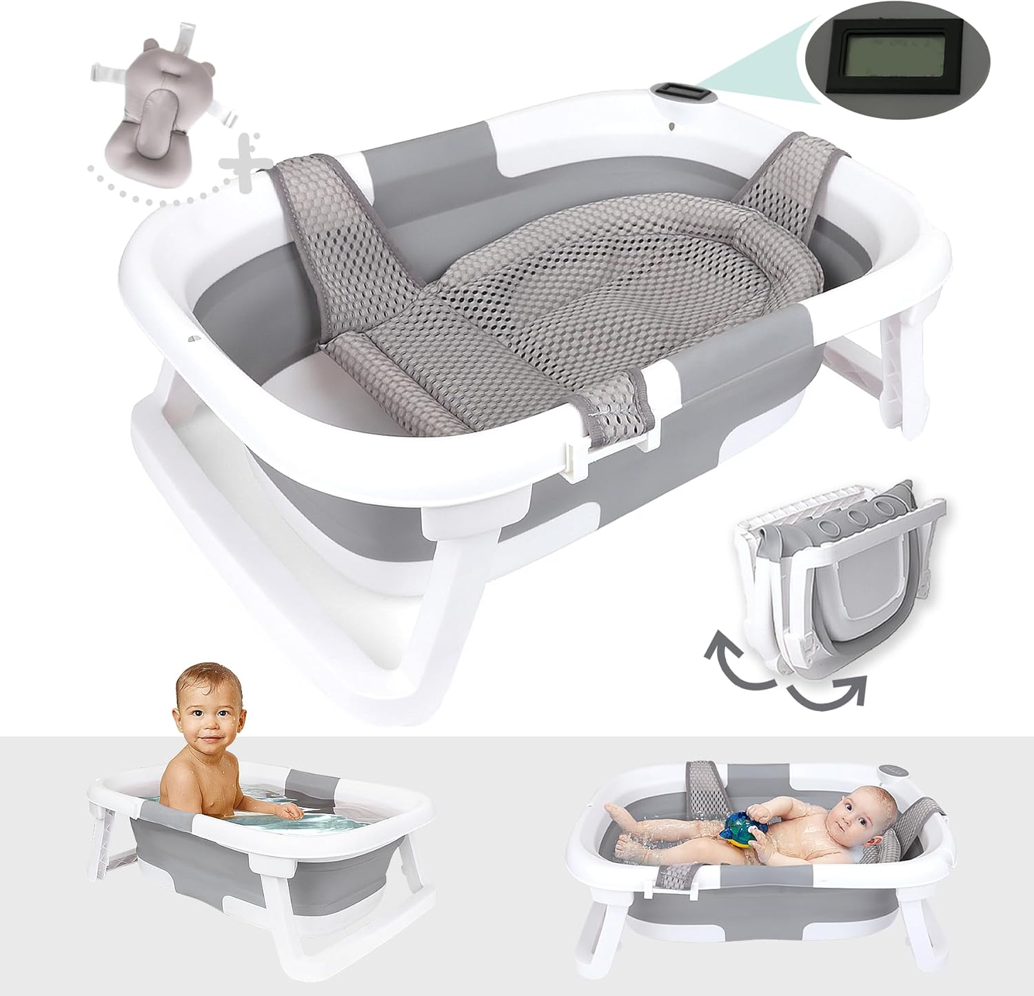 Bebeleh collapsible baby bathtub with thermometer front view