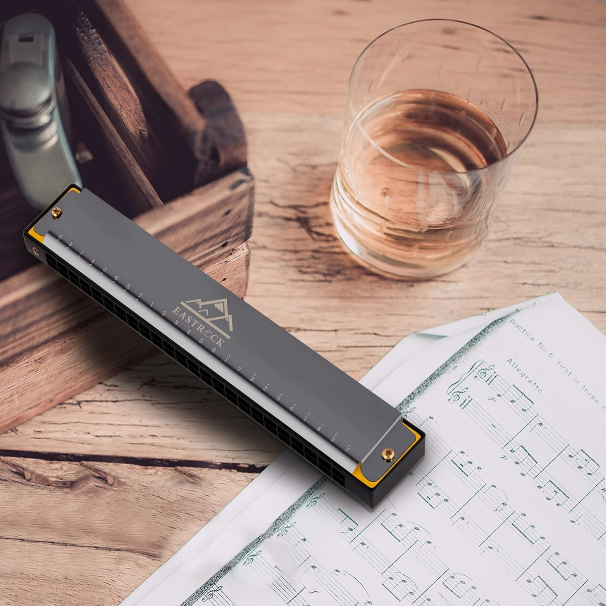 EastRock blues harmonica packaging and product display for buyers.