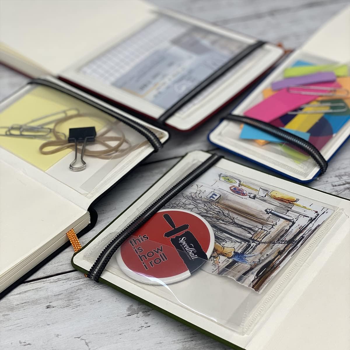 Speedball sketchbook back cover storage pocket
