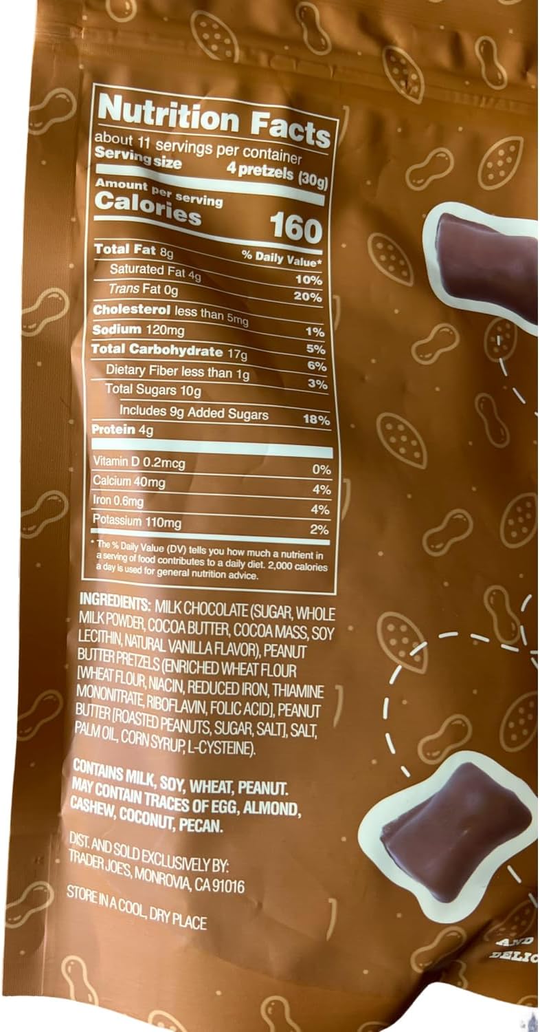 Close up of Trader Joe's chocolate covered peanut butter pretzel snack