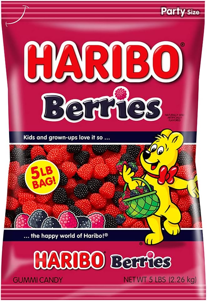 Bulk three pound bag of imported Haribo Goldbears candy highlighting the five distinct fruit colors
