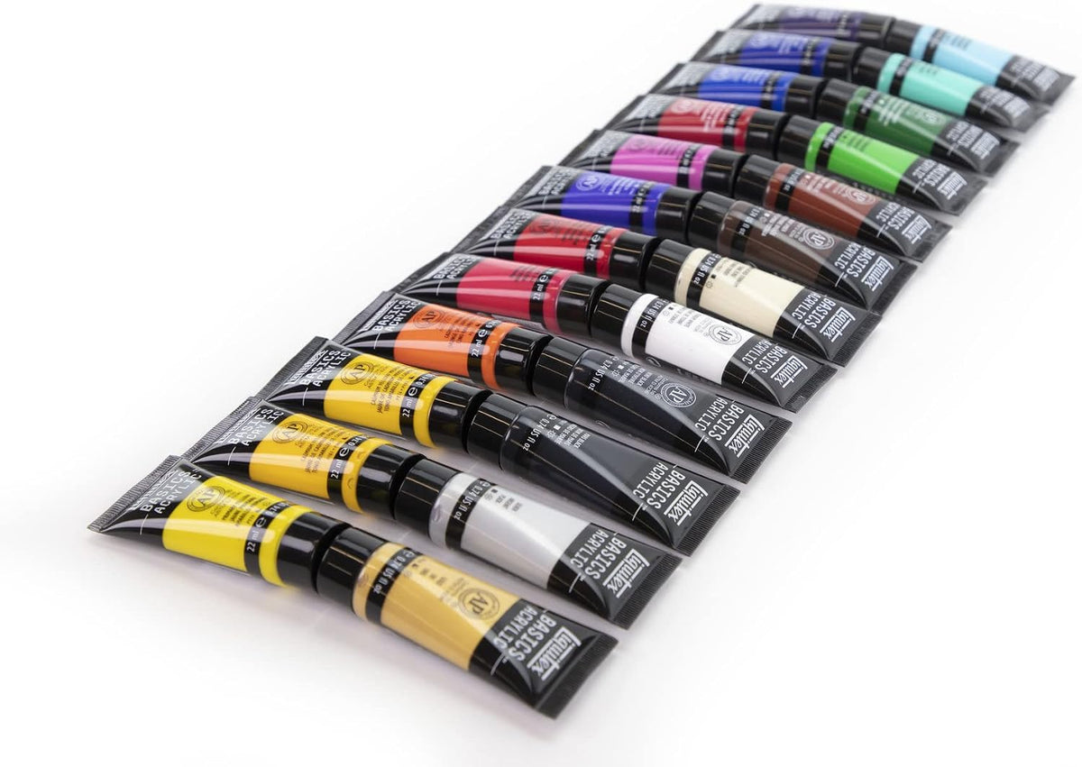 Liquitex Basics acrylic paint set color swatch palette demonstration