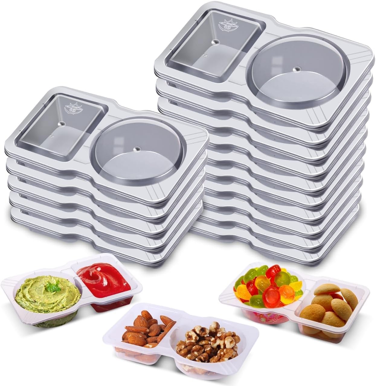 TAAMOG 40 Pack Double Compartment Snack Containers front view for meal prep.